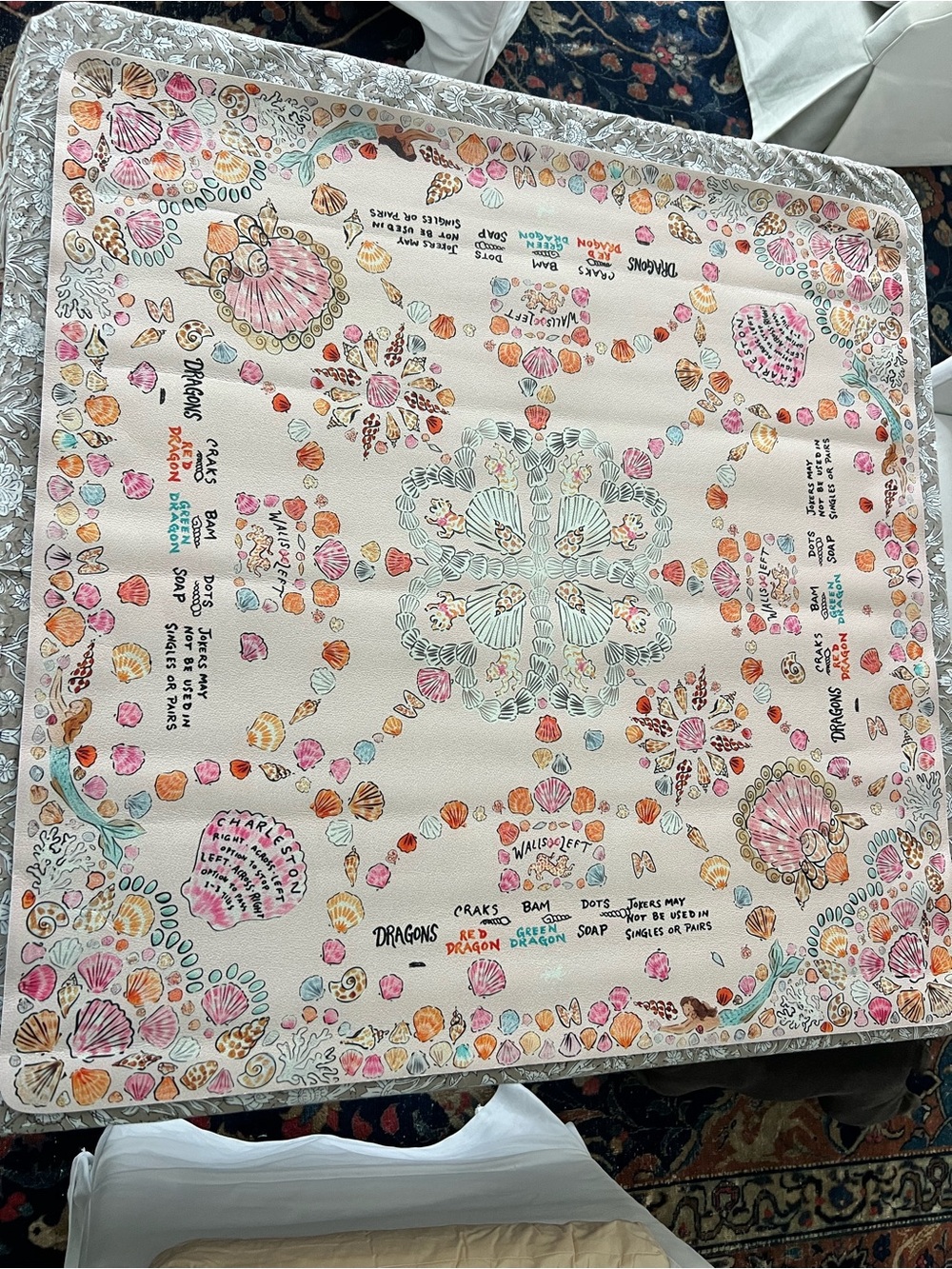 Seashell-Print Decorative Mahjong Mat Reproduction